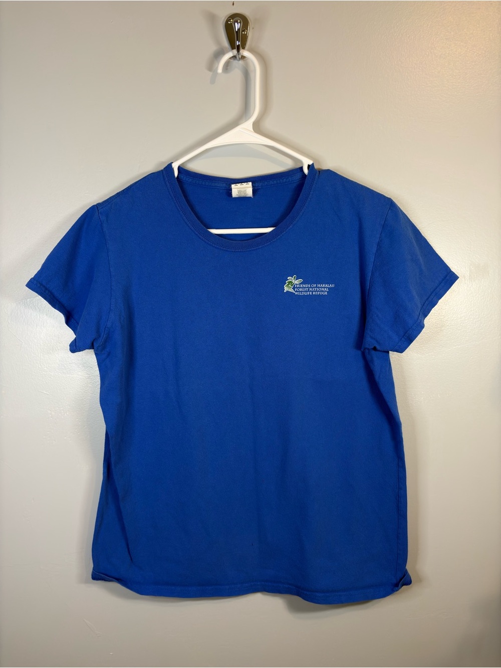 Vintage Gildan Royal Blue 100% Cotton Women's Short Sleeve Graphic T-Shirt Bird